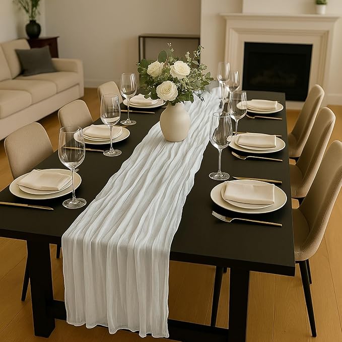 12 Pack Ivory Cheesecloth Table Runner – 10FT x 12pcs White Gauze Table Runners for Wedding, Bridal Shower, Elegant Rustic Boho Reception Décor