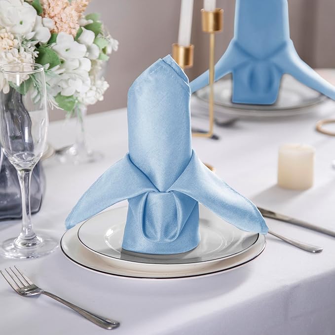 25pcs Polyester Cloth Napkins - 20 x 20 inch Blue Mist Dinner Washable Napkins with Hemmed Edges for Restaurant/Wedding/Hotel(25,Blue Mist)