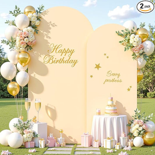 Champagne Photo Arch Backdrop Cover Set of 2 for Party Spandex 7.2 and 6ft Arch Covers Stretchy Backdrop Wedding Arch Stand Covers for Birthday Bridal Shower Ceremony Banquet Background Decorations
