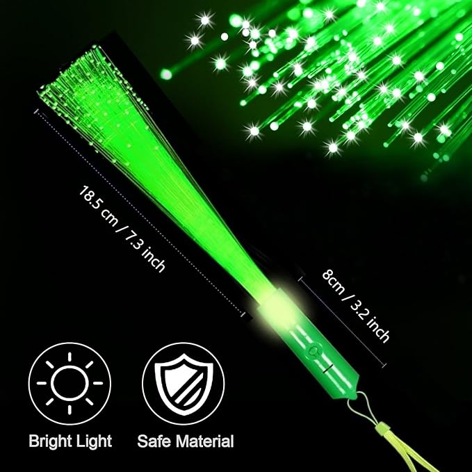 48 PCS Green Glow Fiber Wands Sticks LED Light Wands 3 Modes Flashing Fiber Optic Light Rod Bulk Fiber Optic Wands for Bar St. Patrick's Day Halloween Christmas