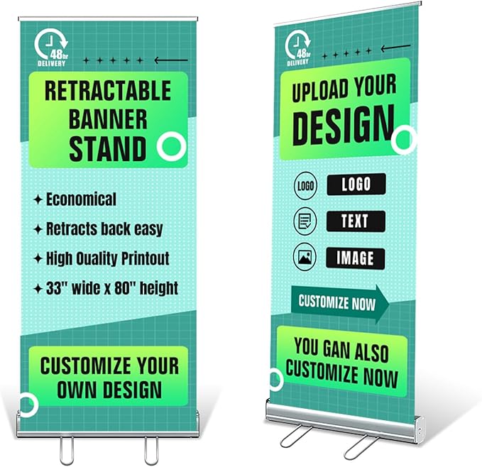 Custom Retractable Banner Stand for Business, Roll Up Banner Holder with Carry Bag, Vertical Banner Stand, Customizable Sign with Stand for Indoor Outdoor Display, Advertising,Birthday & Party-31.5"