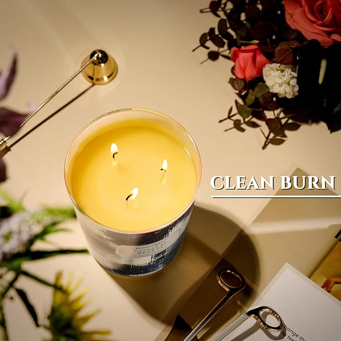 HomeLights Scented Candles | Large Jar 34 Oz Natural Soy Candle | 130 hrs Long-Lasting with 3 Wicks | Scandinavian Minimalist Home Decor | Gifts for Mom & Women, Coastal Breeze