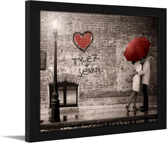 Personal-Prints STREET SCENE | Personalized Romantic Canvas Art Gift with Your Names | Custom for Valentine’s Day or Wedding Anniversary (11"x14" Framed Paper Print)