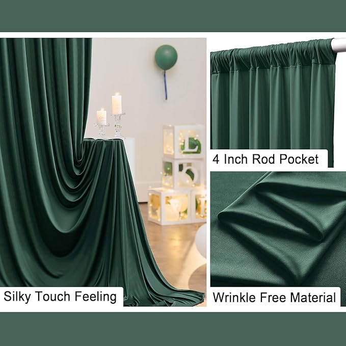 50 ft x 10 ft Wrinkle Free Hunter Green Backdrop Curtain for Parties, Polyester Dark Green Photo Backdrop Drapes 10 Panels 5x10ft for Baby Shower Wedding Birthday Party Photography Curtains