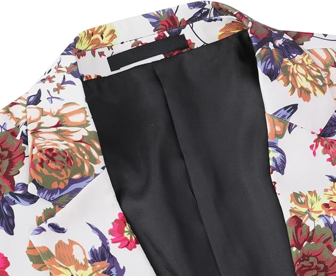 Cloudstyle Mens 2 Piece Suit Notched Lapel Sport Coat Floral One Button Slim Fit Tweed Suit