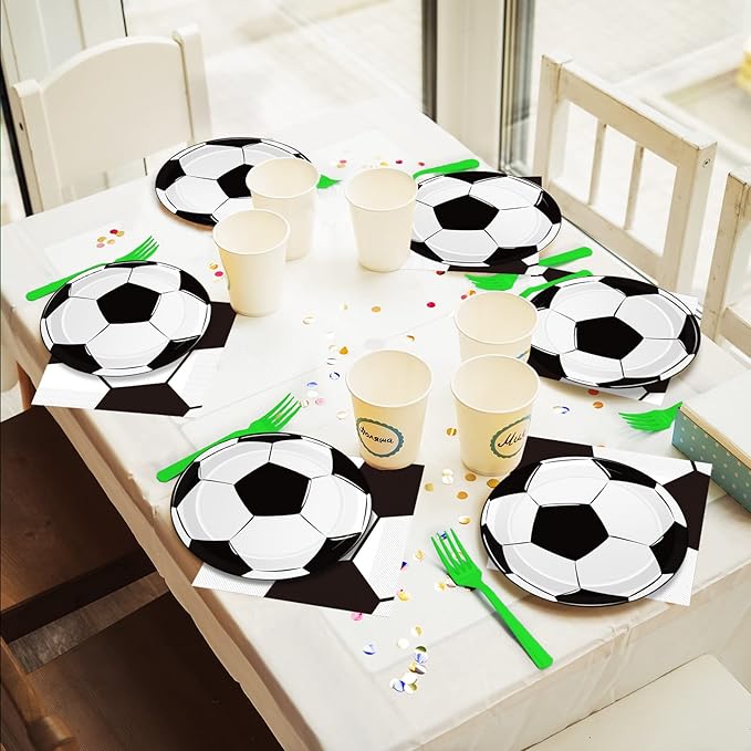 50 Guests Soccer Plates and Napkins Party Supplies Soccer Birthday Party Decorations Disposable Tableware Set Soccer Ball Dinnerware Favor for Party Decoration Favors, 200PCS
