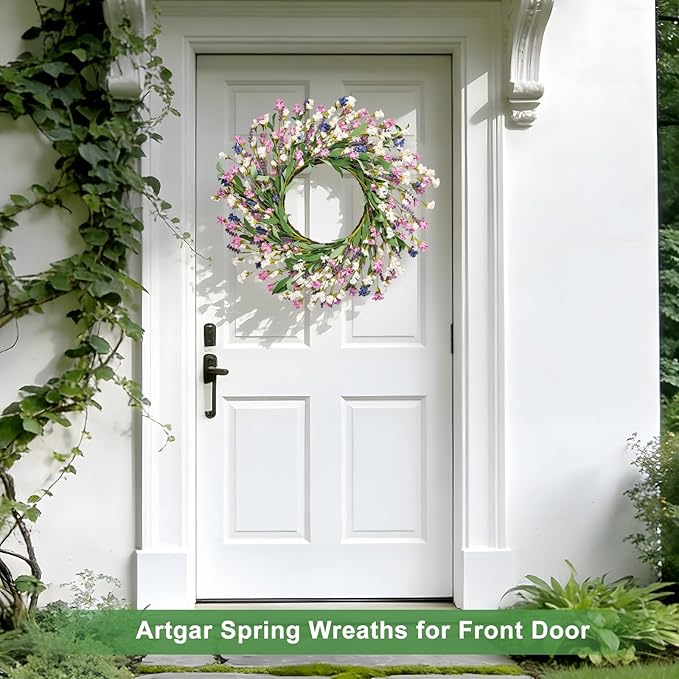 Artgar Front Door Wreath 26 Inch Spring/Summer Wreaths for Front Door, Front Door Wreaths for All Seasons for Indoor Outdoor Home Office Wall Window Wedding Farmhouse Decor (Purple Blue)