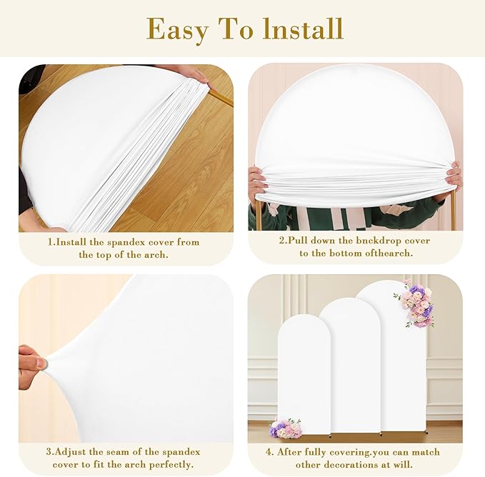 White Arch Covers 3 Set - 4FT, 5FT, 6FT White Arch Backdrop Cover Spandex Wedding Arch Stand Covers for Bridal Shower Wedding Baby Shower Birthday Party Ceremony Banquet Photo Background Decorations
