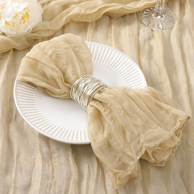 100 Pack Champagne Cheesecloth Napkins Spring Cloth Napkins Set of 100 Champagne Dinner Napkins Bulk 21x21 Inches for Wedding Bridal Shower Baby Shower Valentine's Day