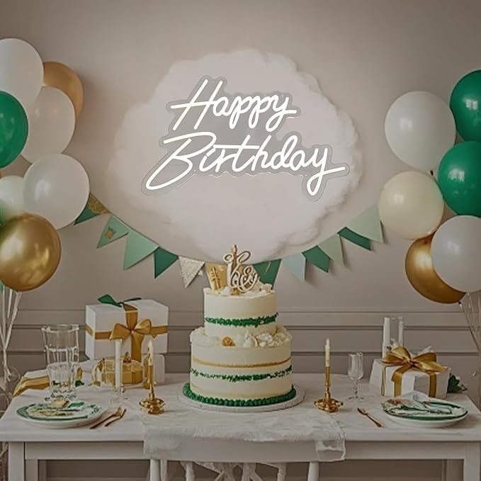 XC Happy Birthday Neon Sign Large Size 19.6×11.8 Inch Birthday Neon Lights for Party Decor Art Light Up Letters Signs for Room Backdrop Reunion Decoration 5V USB (White)