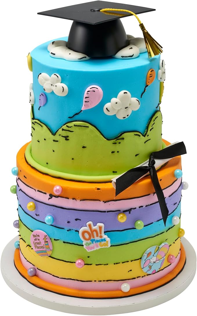 DecoPac Black Grad Cap with Tassels Cake Topper, Elegant Graduation Hat Cake Decoration, Food Safe, Pack of 12 (22422)