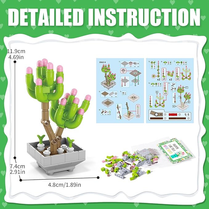 Valentines Day Gifts for Kids - 24 Packs Succulents Building Blocks with Valentines Day Cards for Kids School Boys Girls, Artificial Botanical Toy Exchange Gifts Classroom Prizes Party Favor
