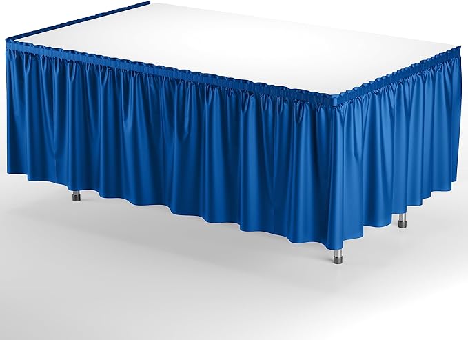 Exquisite Ruffle Table Skirt Dark Blue 48 Pack 14 Ft Long Table Skirts for Rectangle Tables 6ft Plus or Round Tables Skirts with Adhesive Strip for Gender Reveal Decor & Happy Birthday Parties