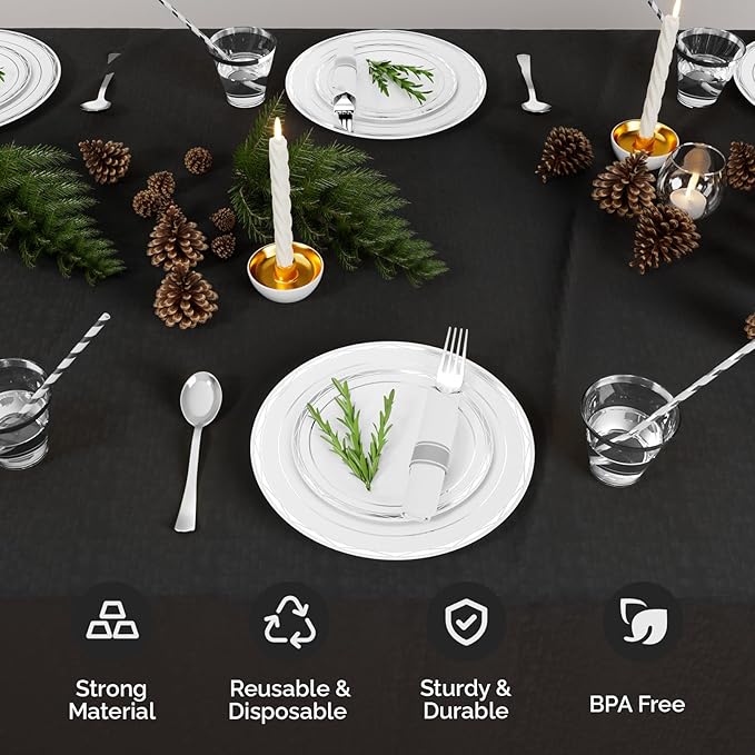 ROVSUN 800-Piece Silver Disposable Dinnerware Set for 100 Guests - Elegant Plastic Plates, Napkins, Silverware, Dessert Plates, Cups, Straws