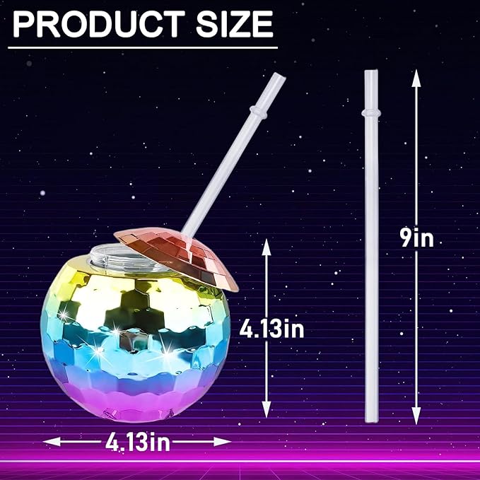 Disco Ball Cups, 20OZ Disco Party Cups with Lid and Reusable Straw Flash Ball Cocktail Cup for Party Nightclub Bar Supplies Wine Drinking Syrup Tea Bottle (25, Rainbow)
