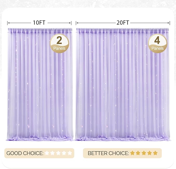 20x8ft Purple Tulle Backdrop Curtain with Lights String for Parites, Sheer Photo Backdrop Curtains with Lights for Wedding Backdrop Ceremony Reception Bridal Shower Baby Shower Birthday Party