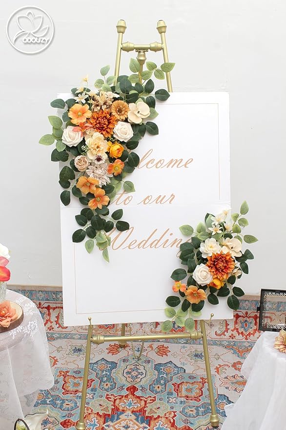 Pack of 2 Wedding Arch Decorations Artificial Hanging Flowers Floral Swag for Wedding Welcome Sign Backdrop Balloon Arch Home Party Bridal Ceremony Reusable(Orange)