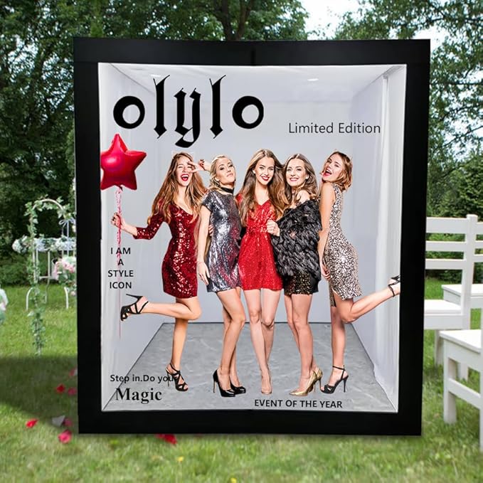 Magazine Photo Booth Box, 6.56 ft × 6.56 ft × 7.55 ft Weddings Photography Background, Photobooth with LED Light for Parties,Wedding,Events,Christmas,Rental Business