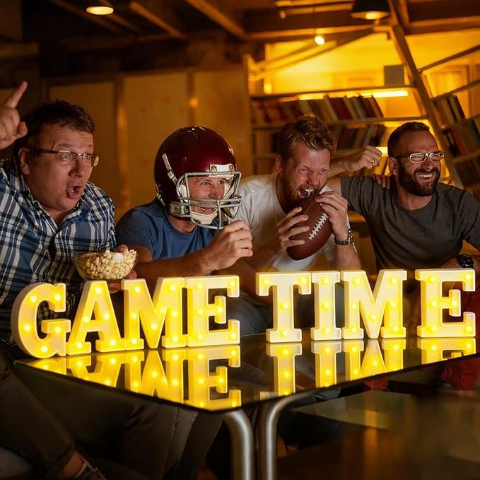 Honoson 8 Pcs Game Time Football Party Decorations Game Time LED Lights up Neon Sign Sports Football Table Decoration for Theme Birthday Gameday Tailgate Party