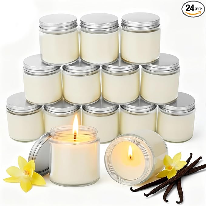 24 PCS 4oz White Soy Wax Candles, Classic Vanilla Scented Candle Gift Set | Warm & Cozy Bulk Favors for Weddings, Housewarming, Holiday Parties | Relaxing Home Fragrance.