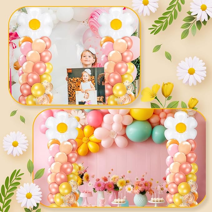 Kasyat 2 Set Groovy Daisy Balloon Column Stand Kit with Adjustable Balloon Arch Kit Boho Pastel Pink Orange Yellow Flower Party Supplies for Wedding Baby Shower Two Groovy Birthday Party Supplies