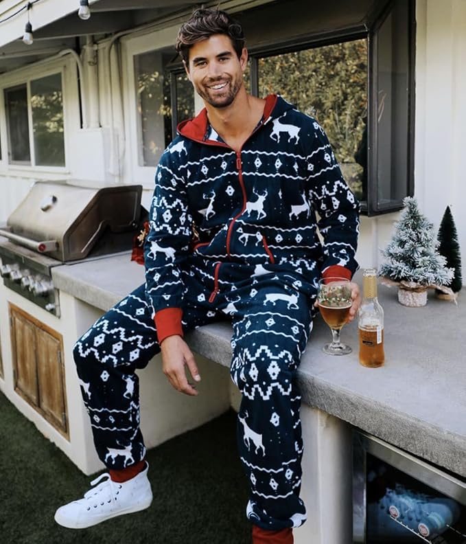 Tipsy Elves Christmas Onesies for Adults - Comfy Unisex Matching Holiday Jumpsuits with Convenient Pockets
