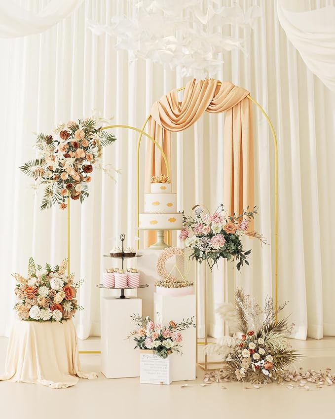 Wedding Arch, Metal Arch Backdrop Stand, Balloon Arch Stand Wedding Frame for Ceremony Decoration (Gold, 7.2FT, 6FT Arch Backdrop)