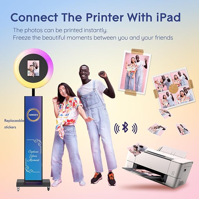 HARZHI Portable Photo Booth Compatible with Ipad, Photo Booth Shell Stand Stand Provide Chacktok Photo Booth Software for Party and Wedding, Free Custom Logo, Flight Case (Large lightbox+Black)