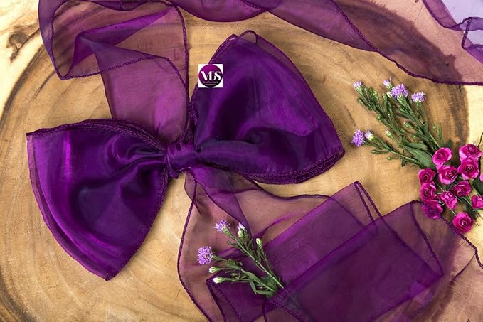 VDS Pack of 25 | Dark Purple | Organza Chair Sashes Crystal Sheer Tulle Dining Chair Bows Tie Ribbon for Wedding Birthday Graduation Engagement Ceremony Event Party Banquet Venue Hotel Decoration