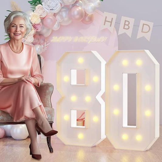 3FT Marquee Light Up Numbers 80th Birthday Decorations for Women Men, Large Marquee Numbers 80 Eighty Years Olds Party Decor, Big Mosaic Numbers Anniversary Decorations