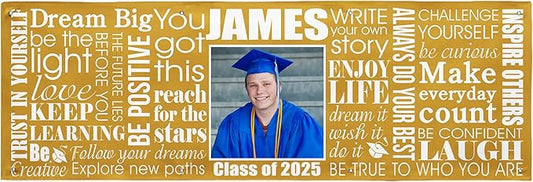 Let's Make Memories Personalized Graduation Banner - Graduation Party Decorations - Customized Congratulations Banner - Class of 2025 - Indoor/Outdoor Vinyl - Big Dreams - Gold - 8 ft.