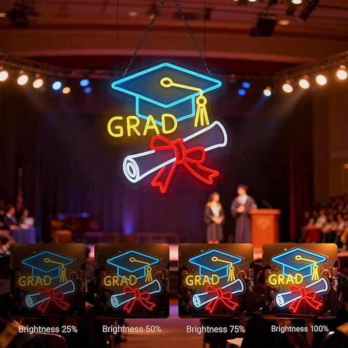Congrats Grad Neon Sign - 4-Color Graduation Decorations 2026, 10-Level Dimmable LED Wall Decor, USB Powered Gift for Graduate, 14.2"x13"