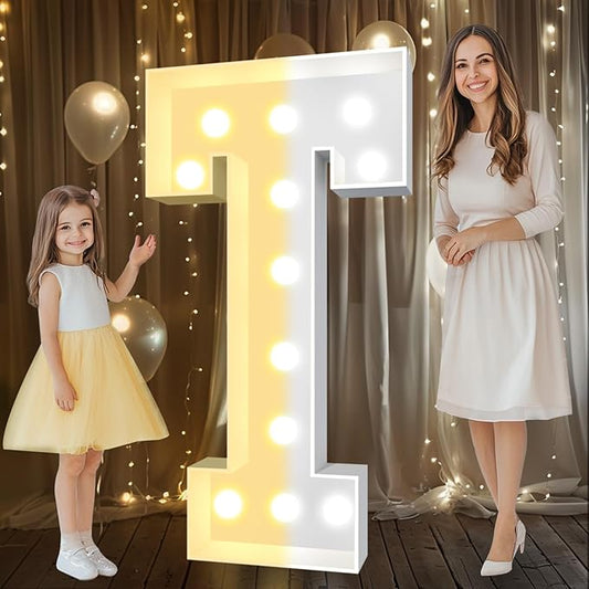 Pooqla 4 FT Marquee Light Up Letters, Cool White and Warm White Marquee Letter 4 Feet Tall, Giant LED Sign Big Mosaic Letter T for Balloons Birthday Party Anniversary Wedding Decorations