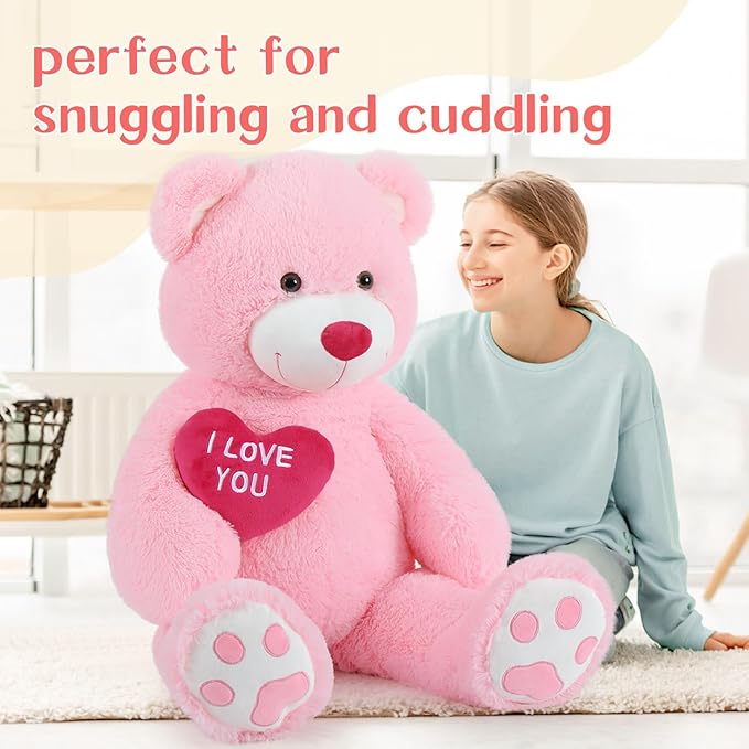 Giant Teddy Bear 52" - Big Stuffed Animal with Heart - Large I Love You Teddy Bear Plush Toys for Kid Christmas Birthday - Valentines Bear Gift for Girlfriend Wedding
