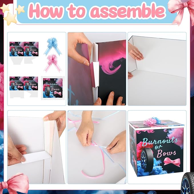 AmazingSpark 28in Jumbo Gender Reveal Gift Box Kit with Oversized Box Giant Pull Bows for Gender Reveal Baby Shower Birthday Party Decor(Burnouts or Bows)