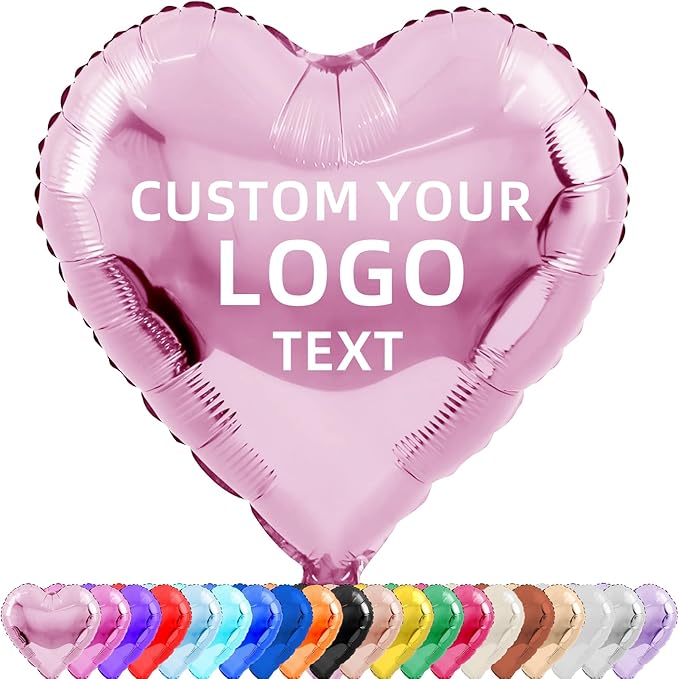 Custom Foil Balloons – Personalized Round & Heart Shaped Balloons for Logo, Text or Photo – Event, Birthday, Wedding, Business Promotion (heart, 100)