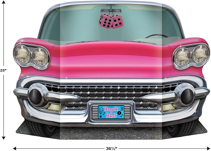 Beistle 3 Piece Rock n Roll Pink Convertible Photo Booth Props for Retro 50's Theme Party Decorations, 25" x 36.5"