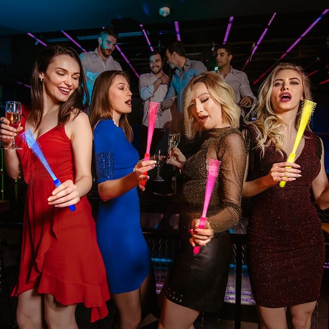 48 PCS Pink Glow Fiber Wands Sticks LED Light Wands 3 Modes Flashing Fiber Optic Light Rod Bulk Fiber Optic Wands Glow in The Dark Party Favors for Bar Wedding Party Supplies