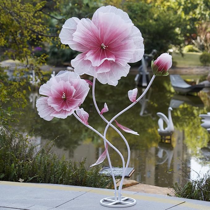 Giant Artificial Flower Decor,Oversized Gradient Organza Flower with Bendable Stem,DIY Shape Fake Flower Sculpture with Heavy Base for Wedding,Event,Party & Photo Backdrop,Store Display (red)