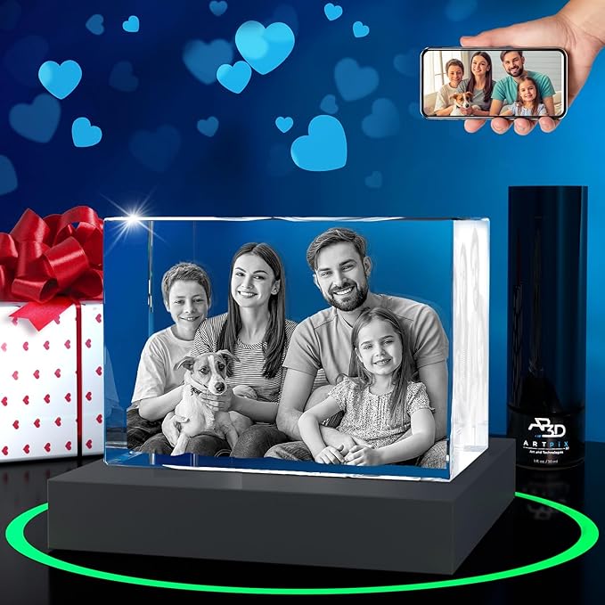 ArtPix 3D Premium Crystal Photo, Christmas Personalized Gifts for Women, Wife, Her, Him, Men, Husband, Grandma, Great Xmas Customized Gift With Your Own Photo, Custom Glass 3D Laser Etched Picture