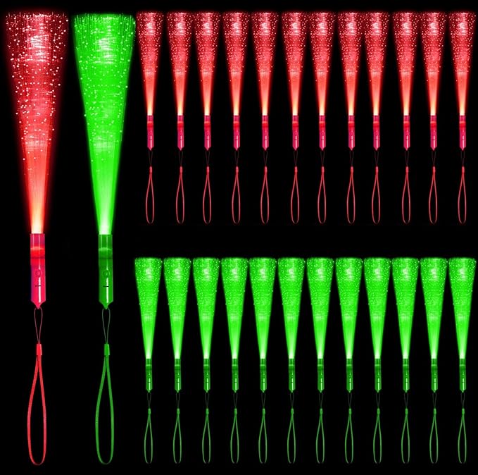 48 PCS Red Green Glow Fiber Wands Sticks LED Light Wands 3 Modes Flashing Fiber Optic Light Rod Bulk Fiber Optic Wands for Clubs Bar Birthday Concert
