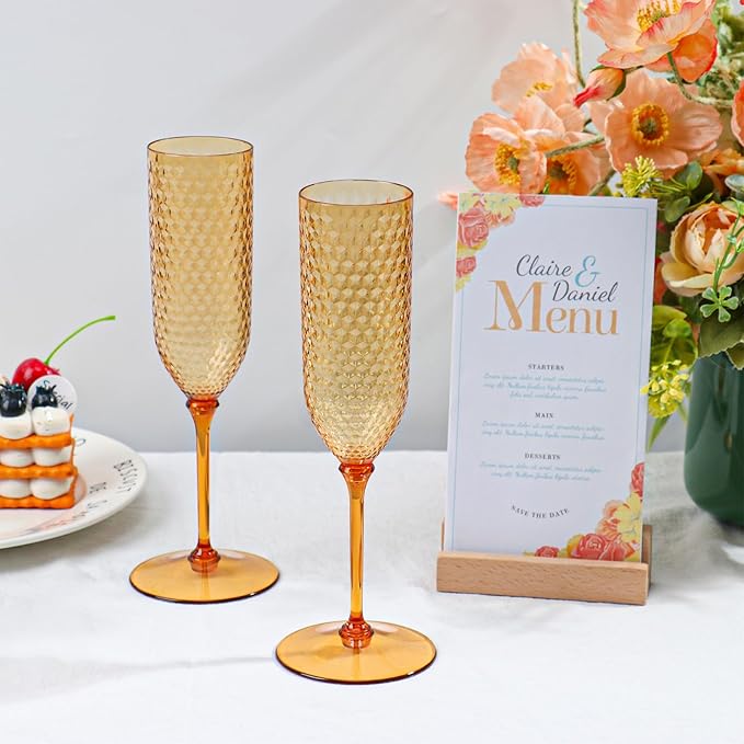 XUWAIDSGN 24 Pack Brown Detachable 2 piece Champagne Flutes 5.5 Oz Unbreakable Plastic Mimosa Disposable Champagne Glasses Drinking Cups Stemmed Reusable Wine Toasting Glasses for Wedding (24, Brown)