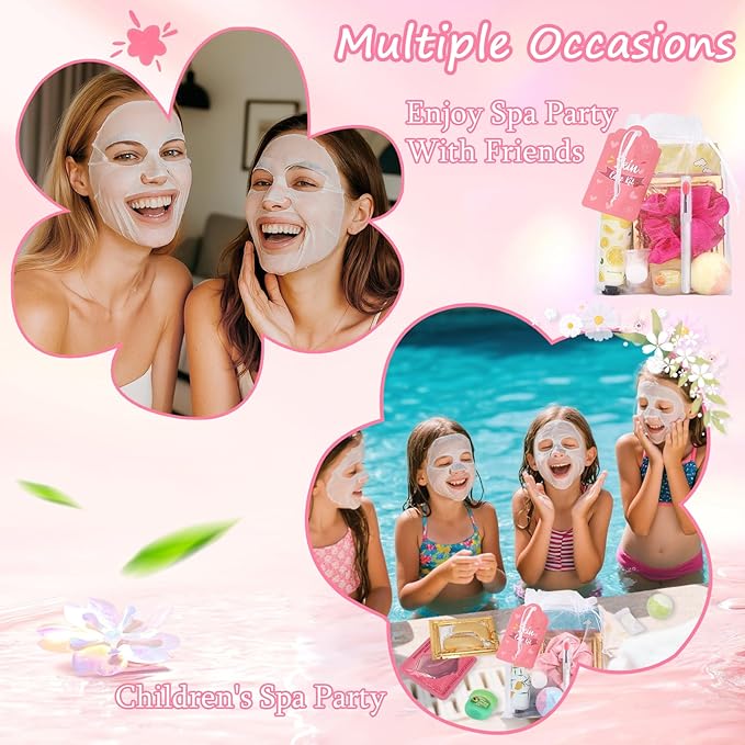 88PCS SPA Party Supplies for Girls, Under Eye Patches, Facial Masks, Lip Mask & Balm, Hand Cream, Foot Bath Bombs, Compressed Towel, Hair Band, Bulk Birthday & Sleepover Party Kit