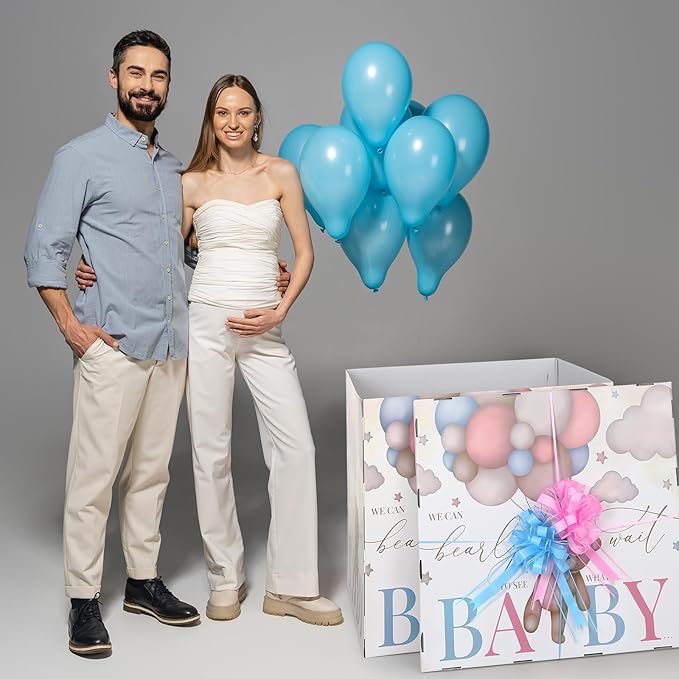 AmazingSpark 28in Jumbo Gender Reveal Gift Box Kit with Oversized Box Giant Pull Bows for Gender Reveal Baby Shower Birthday Party Decor(We Can Bearly Wait)