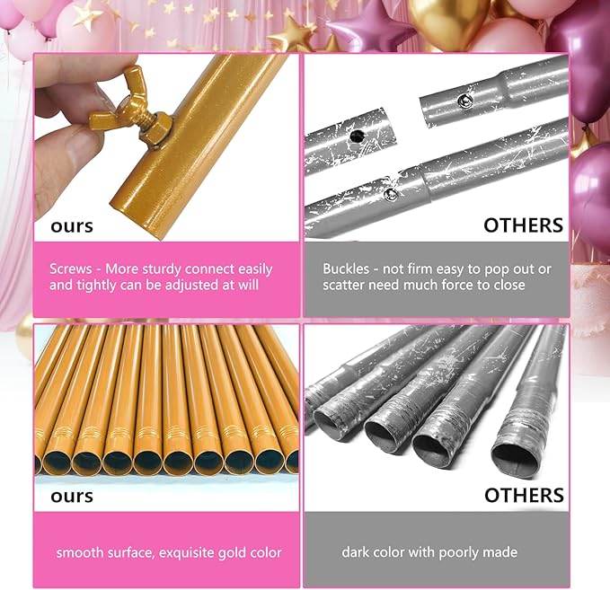 Gold Square Wedding Arch 6.6FTx6.6FT Backdrop Stand Metal Balloon Arch Stand Garden Arbor Frame for Wedding Birthday Party Baby Shower Photo Booth Background Decoration