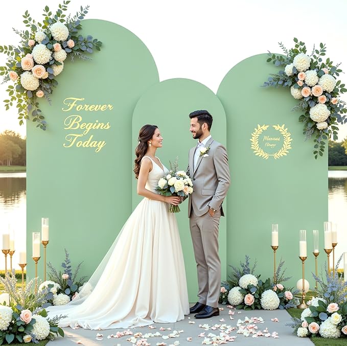 Sage Green Arch Cover 3 Set - 6.6FT, 7.2FT, 8FT Sage Green Arch Backdrop Cover Spandex Wedding Arch Stand Covers for Baby Shower Birthday Party Wedding Bridal Shower Photo Background Decorations