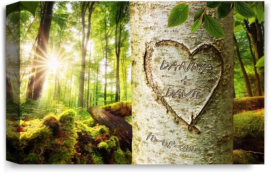 IPIC - Love Evergreen, Personalized Artwork with Names and Date on, Customized Gift for Anniversary,Wedding,Birthday and Holidays. 24x16