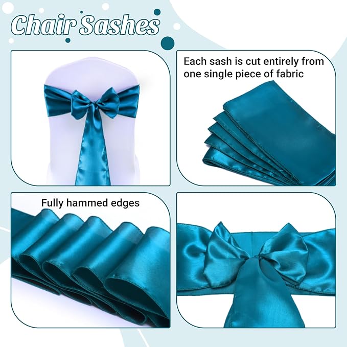 VDS Satin Chair Sashes Chair Cover Back Tie Sateen Bows Ribbon for Wedding Birthday Graduation Engagement Ceremony Event Party Banquet Venue Hotel All Dining Chair Decoration (50PC) (Dark Teal)