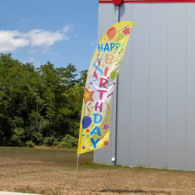 Vispronet Happy Birthday Feather Flag Kit – 13.5ft Pole Set, Ground Stake, and Pole Sleeve Bag – Great for Birthday Celebrations, Parties, Stores, and Venues – Printed in The USA…