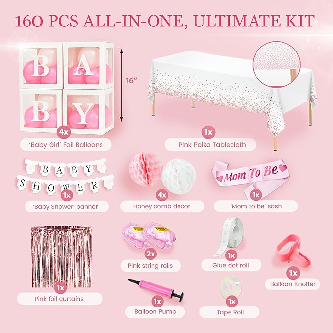 Pink Baby Shower Decorations for Girl - All-in-One inclusive JUMBO Decor Set